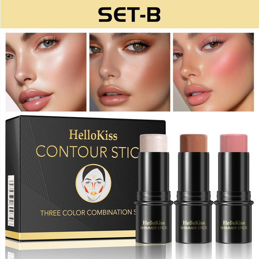 Conjunto de Corretivo em Bastão para Contorno Facial 3 Peças HelloKiss
