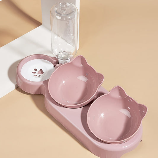 Tigelas de Água e Comida 3 em 1 Com Alimentador de Água Design de Orelha 500ml