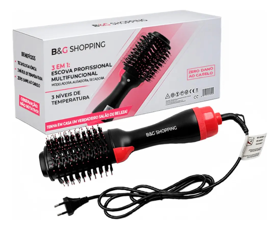 Escova Secadora 3 em 1 Hair Dryerand Styler 1000W - Rosa e Preto 127V