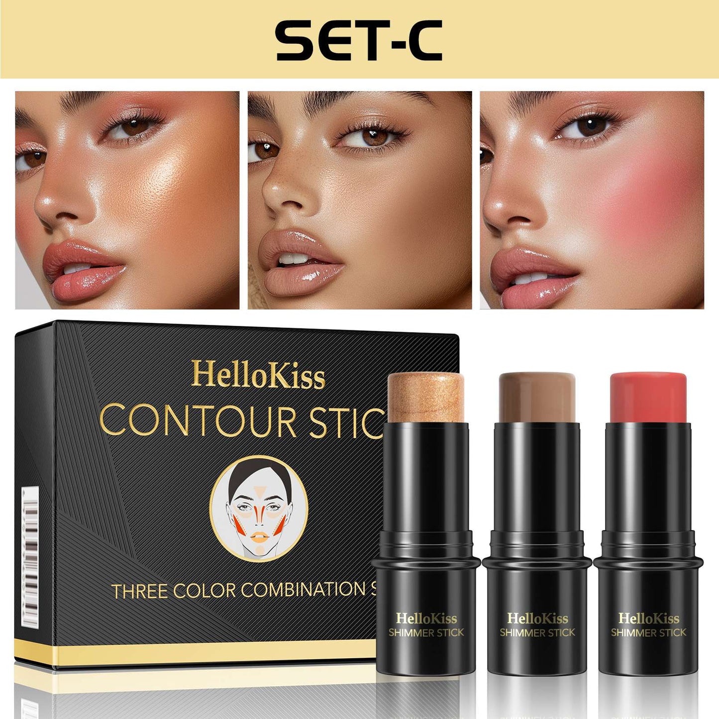 Conjunto de Corretivo em Bastão para Contorno Facial 3 Peças HelloKiss