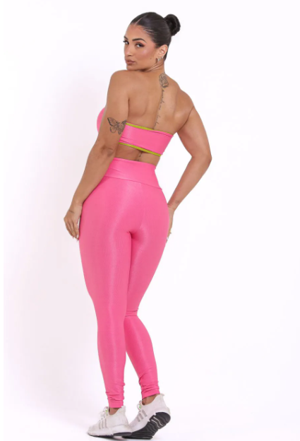 Conjunto Canelado de Compressão Tomara que Caia Rosa