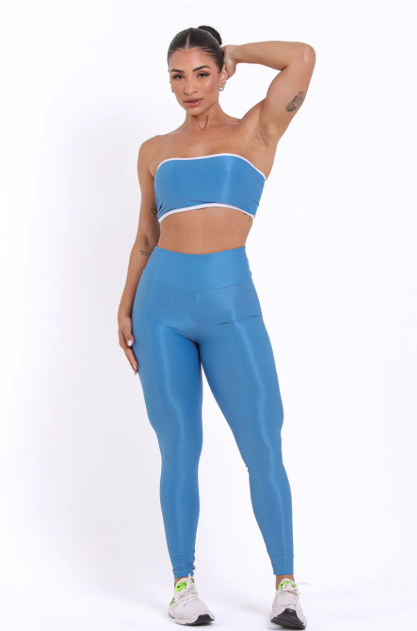Conjunto Canelado de Compressão Tomara que Caia Azul