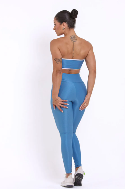 Conjunto Canelado de Compressão Tomara que Caia Azul