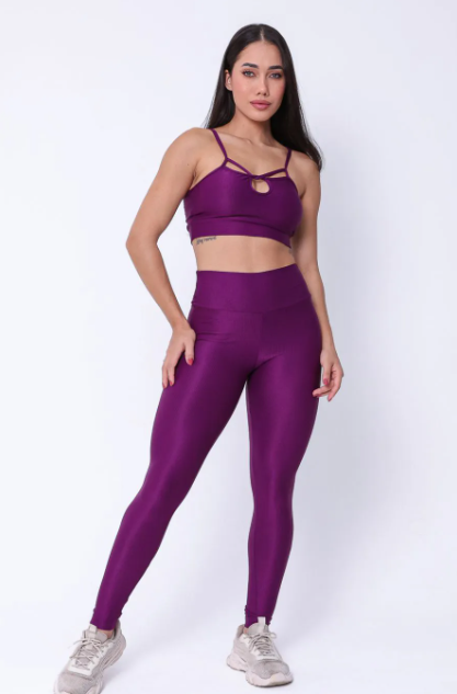 Conjunto Legging Canelado de Compressão Beterraba