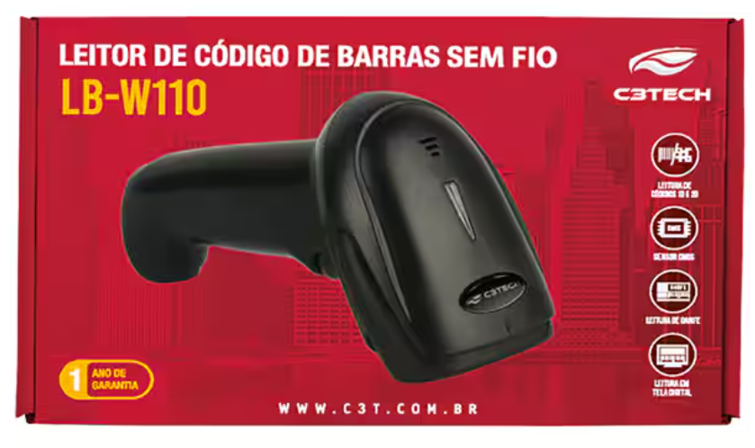 Leitor de código de barras 2D Sensor CMOS, USB Sem Fio, LB-W110BK, C3Tech - CX 1 UN