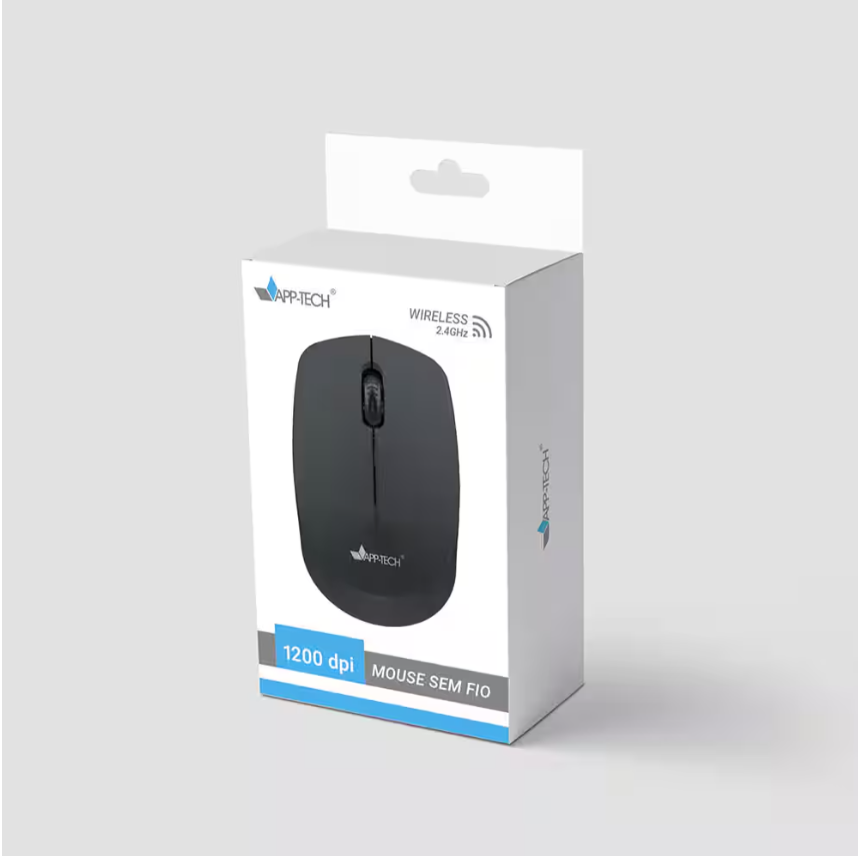 Mouse sem fio, 1200DPI, Preto, App-Tech - CX 1 UN