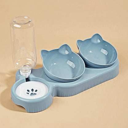 Tigelas de Água e Comida 3 em 1 Com Alimentador de Água Design de Orelha 500ml