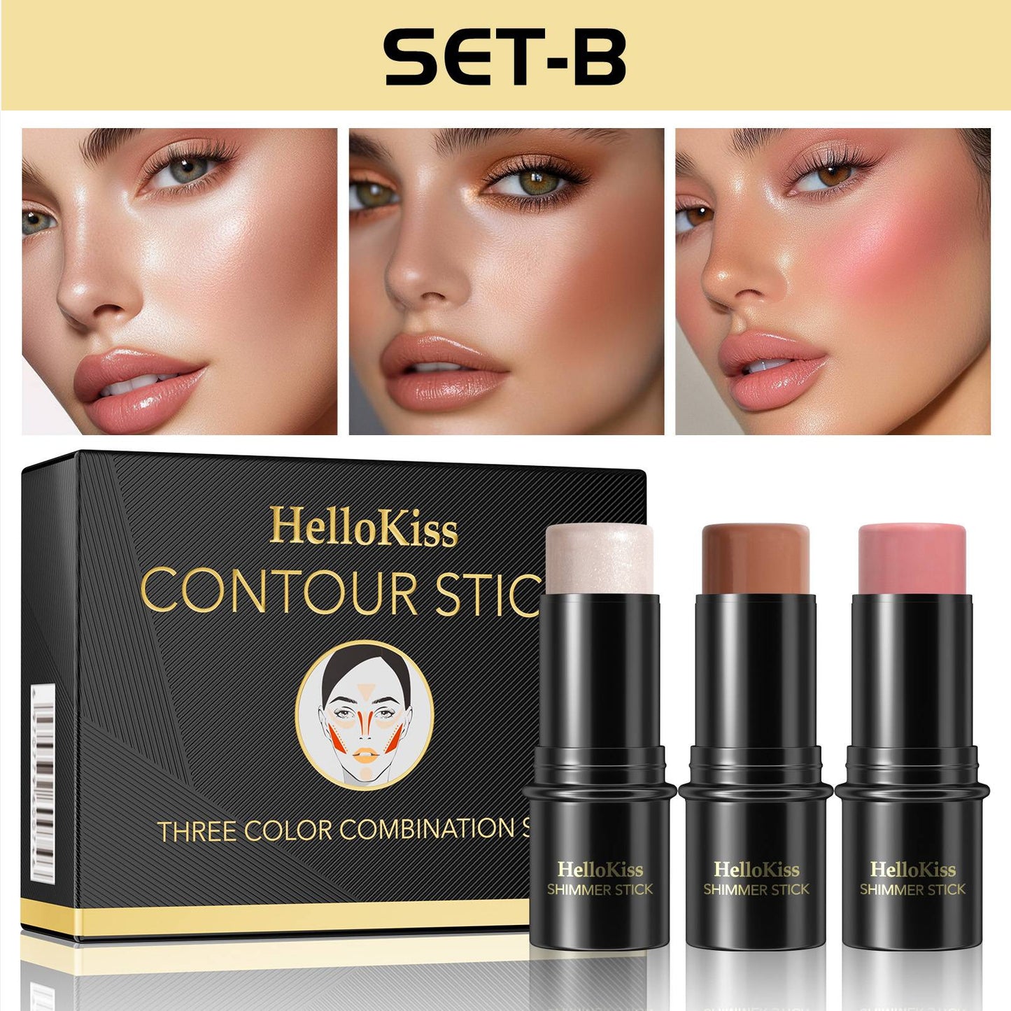 Conjunto de Corretivo em Bastão para Contorno Facial 3 Peças HelloKiss