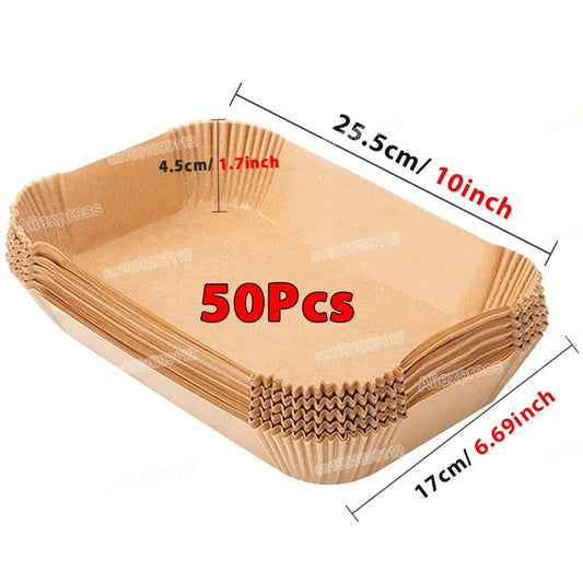 Air Fryer Papel descartável, papéis de cozimento antiaderentes Airfryer, forros redondos, acessórios de cozinha, 50 pcs, 100pcs