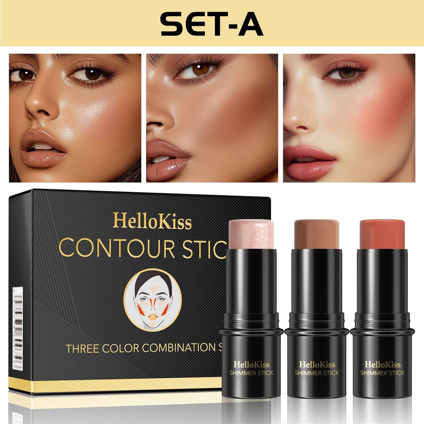 Conjunto de Corretivo em Bastão para Contorno Facial 3 Peças HelloKiss