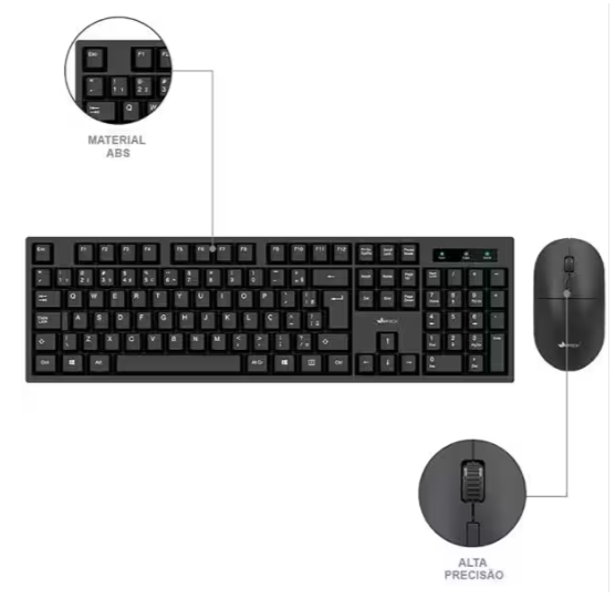 Teclado e Mouse sem Fio, Wireless, Padrão ABNT2, Preto, App-Tech - CX 1 UN