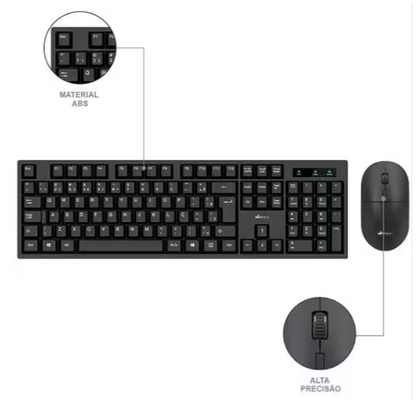 Teclado e Mouse sem Fio, Wireless, Padrão ABNT2, Preto, App-Tech - CX 1 UN