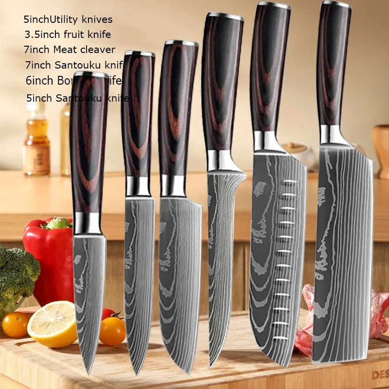Faca de Cozinha Profissional Japonês Santoku Damasco