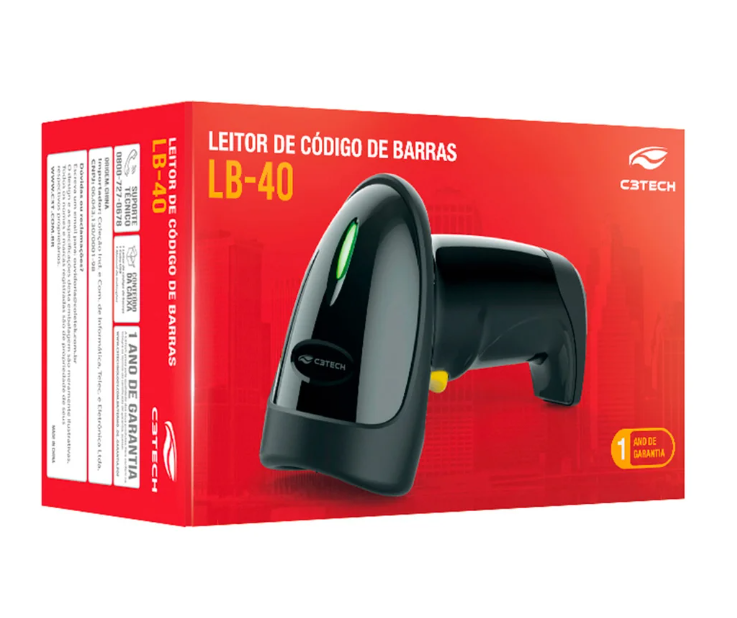 Leitor Código De Barras C3tech Lb-40bk, Laser 1d, USB, preto