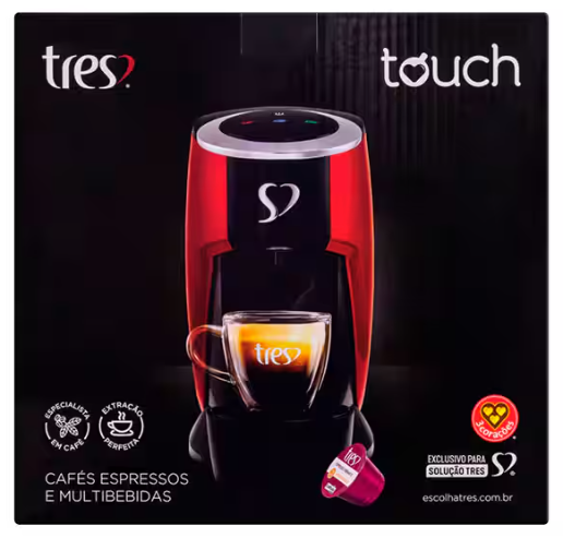 Cafeteira Touch para Espresso e Multibebidas, 220v, Preta, Três Corações - CX 1 UN
