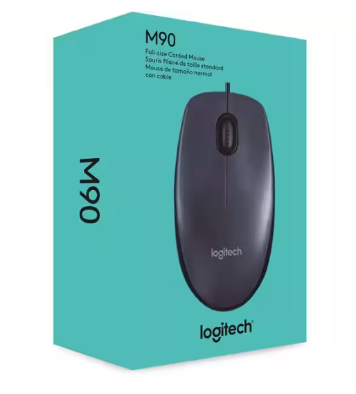 Mouse com fio USB Logitech M90 com Design Ambidestro e Facilidade Plug and Play BT 1 UN